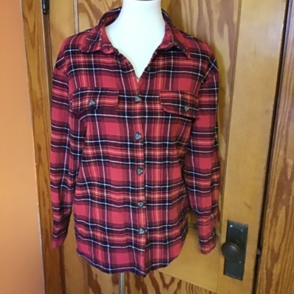 Nasty Gal Red Plaid Flannel Shirt Button Down Grunge Casual Top - Picture 9 of 10